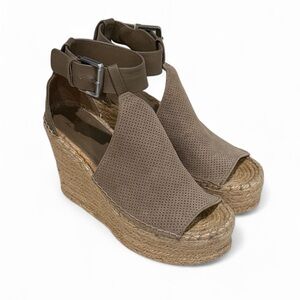 Marc Fisher Perforated Leather Espadrille Wedge Sandals 7.5